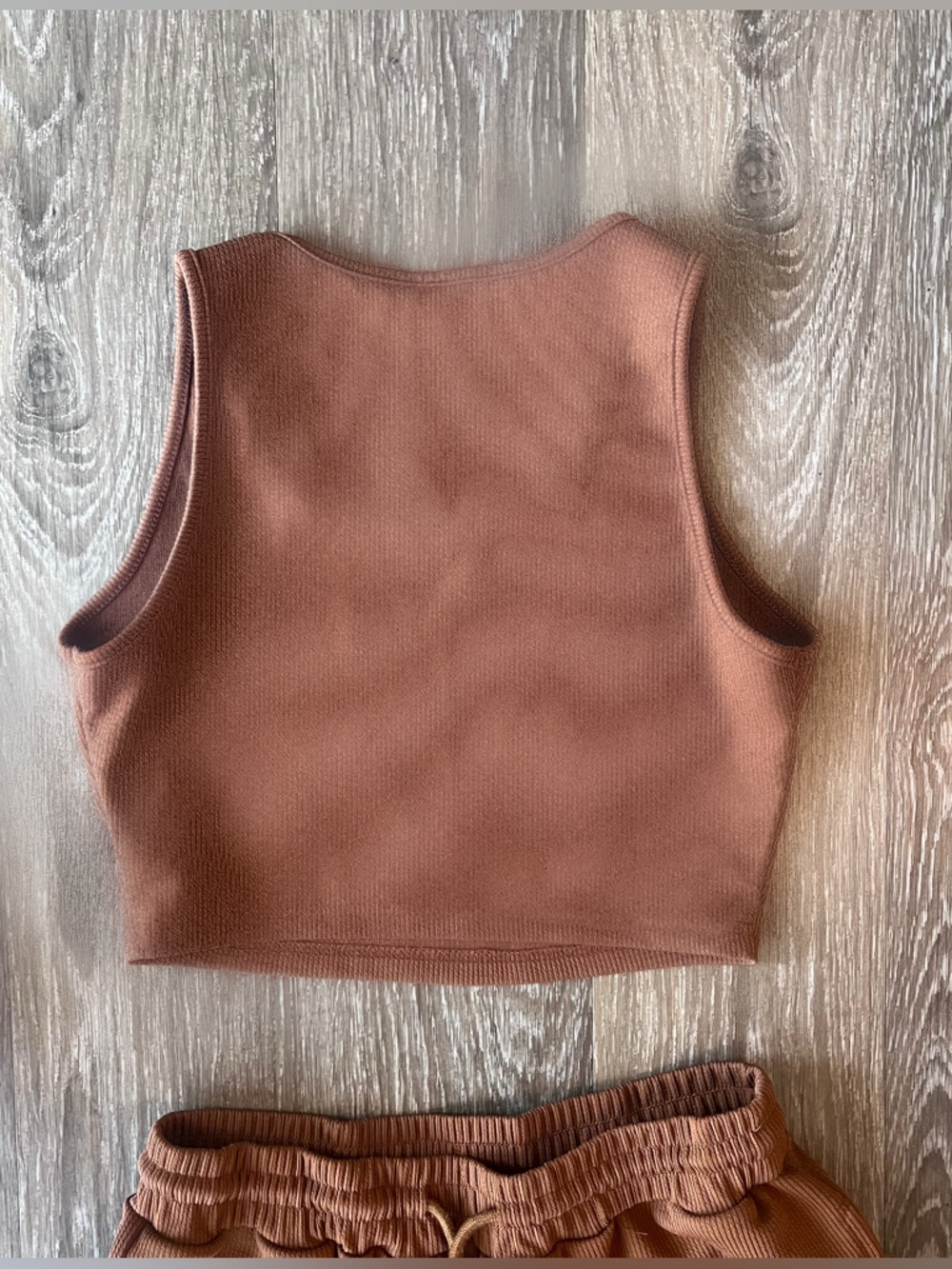 Rust Brown Ribbed Tank and Shorts Set - Picture 3 of 3